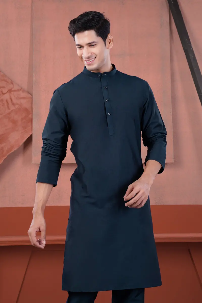 Ebony Clay Blue Subtle Sheen Viscose Kurta 6