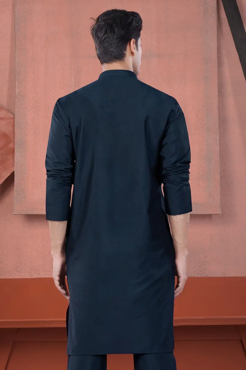Ebony Clay Blue Subtle Sheen Viscose Kurta 7