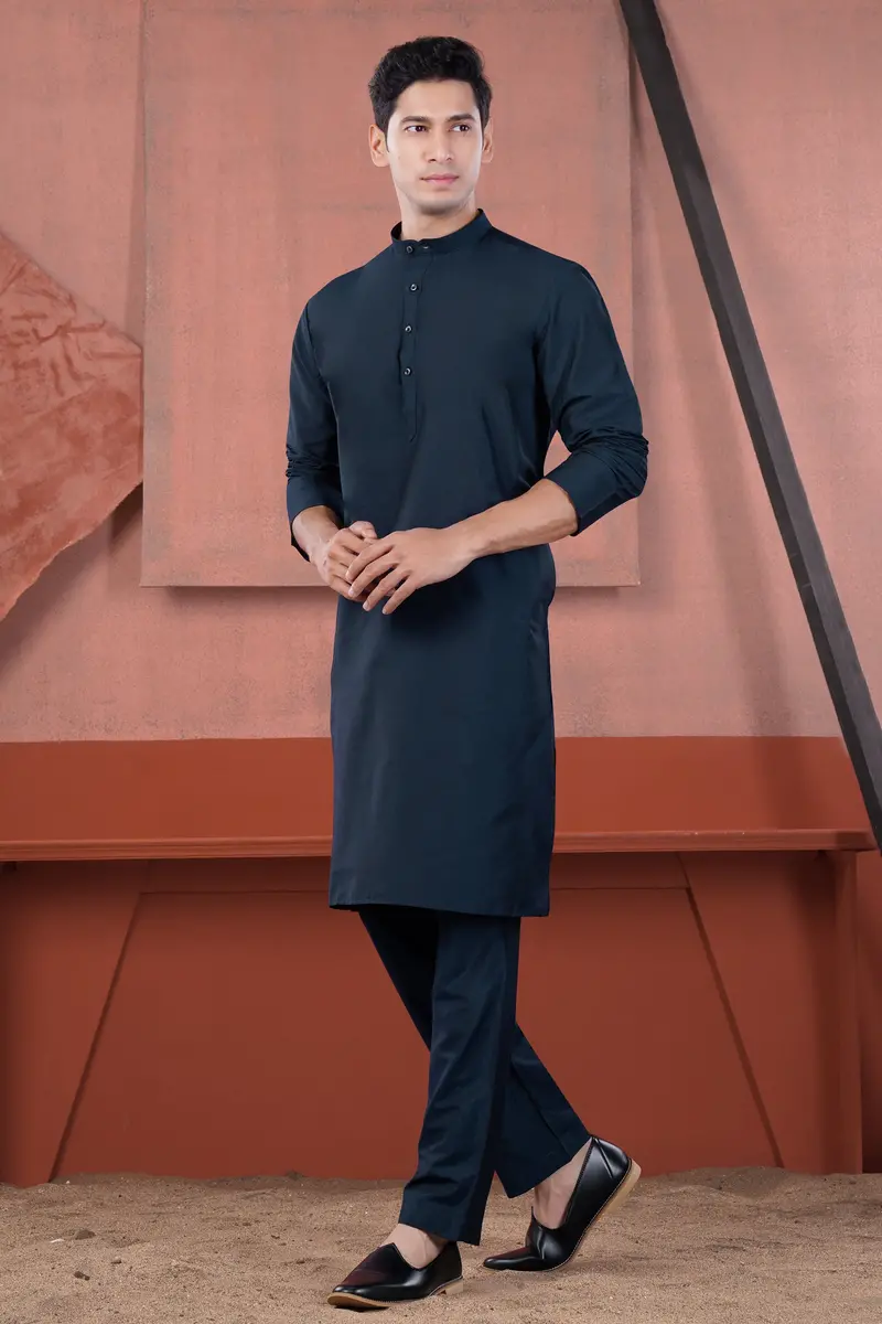 Ebony Clay Blue Subtle Sheen Viscose Kurta 8