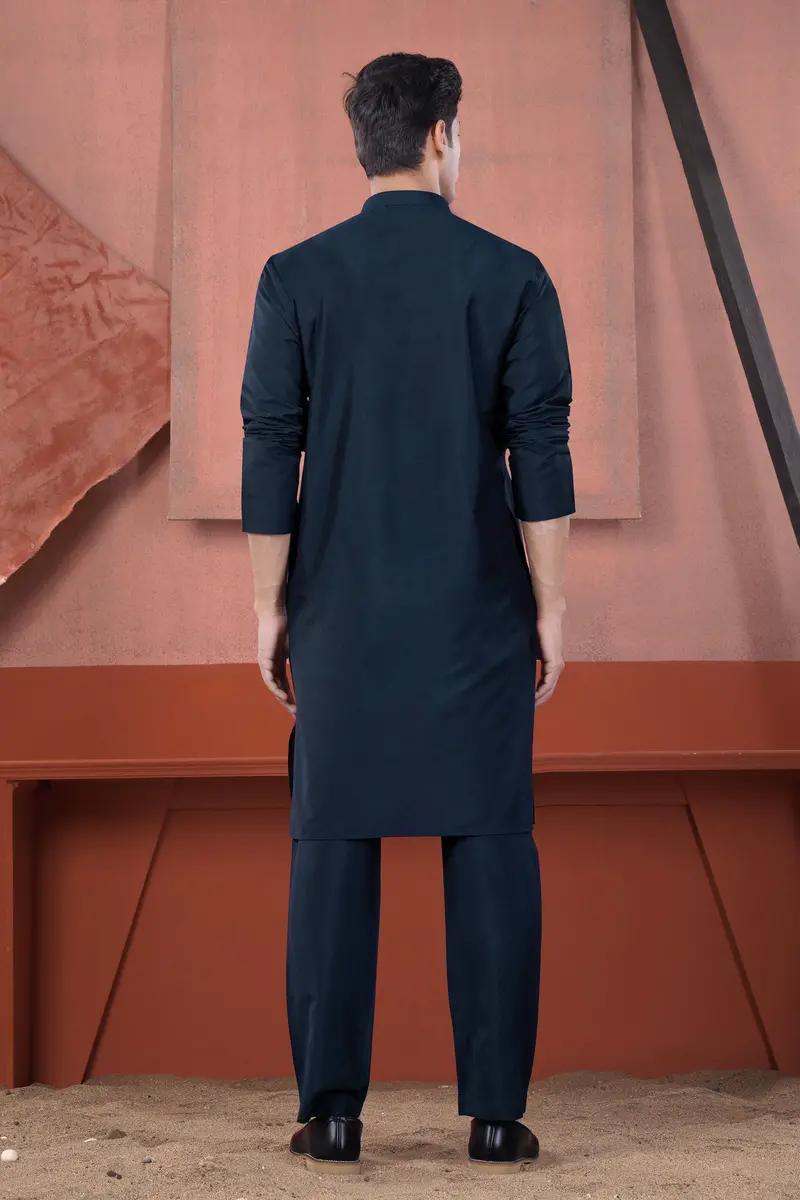 Ebony Clay Blue Subtle Sheen Viscose Kurta 9