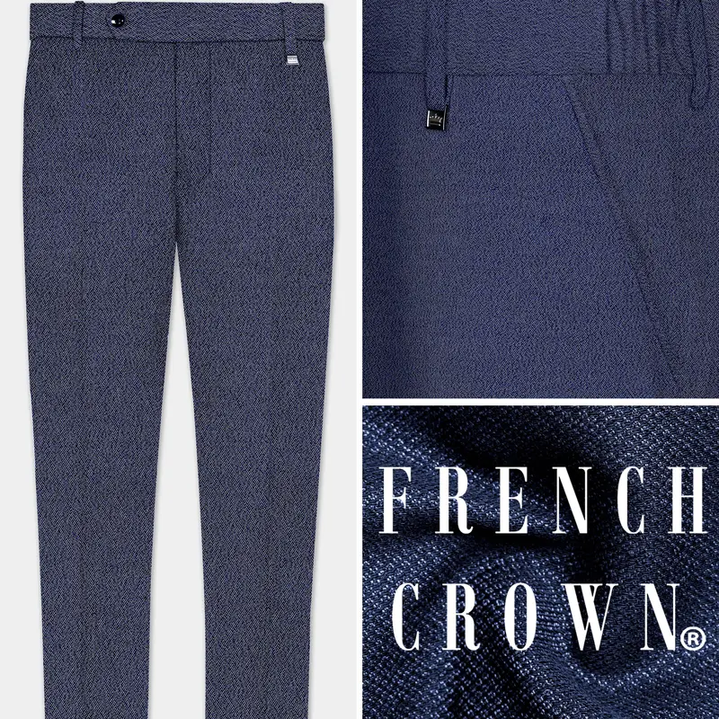 Ebony Clay Blue Textured Cotton Stretchable Waistband Pant 1
