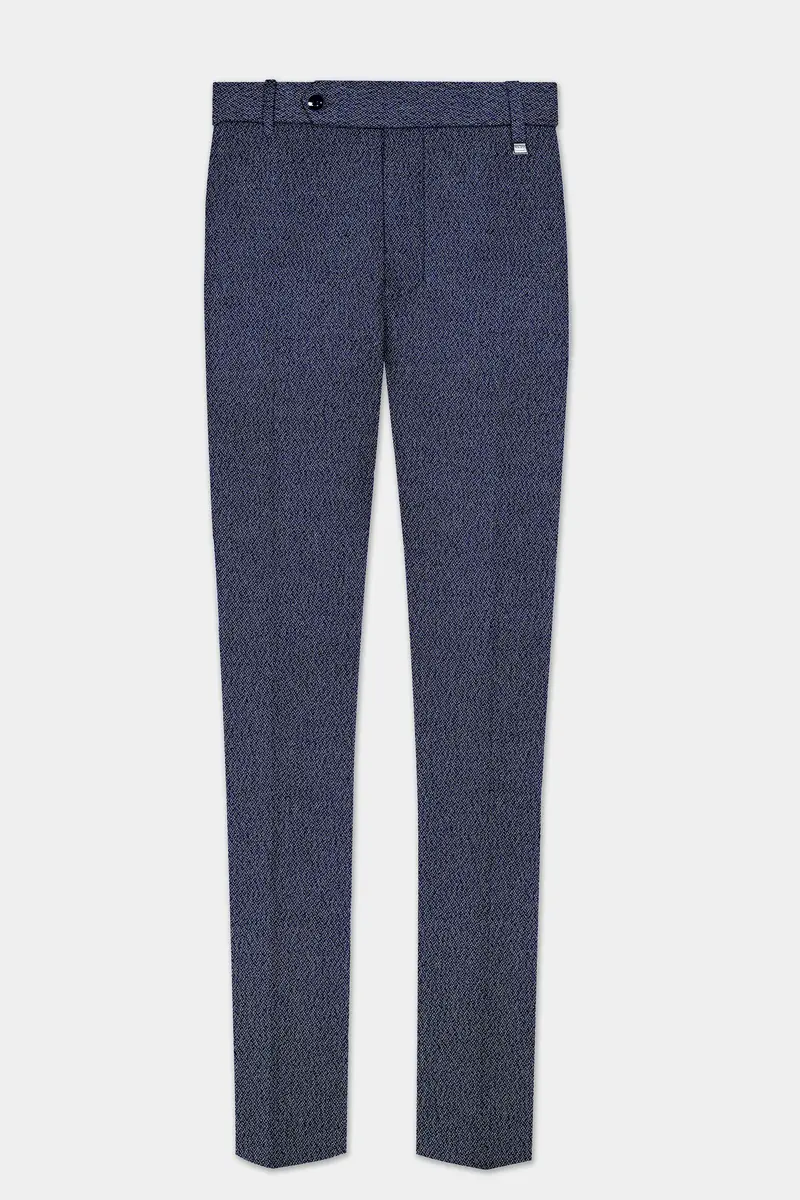 Ebony Clay Blue Textured Cotton Stretchable Waistband Pant 2