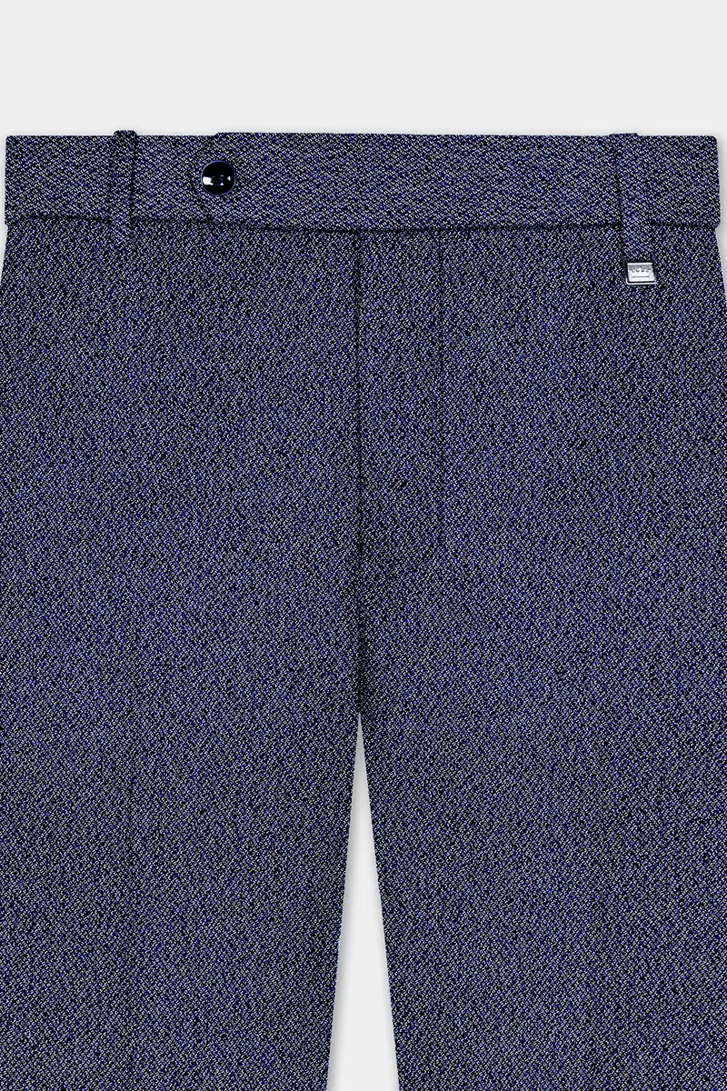 Ebony Clay Blue Textured Cotton Stretchable Waistband Pant 4