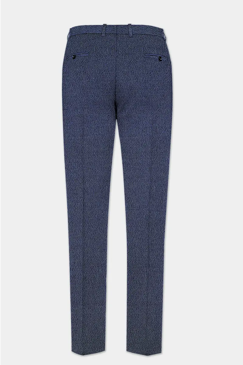 Ebony Clay Blue Textured Cotton Stretchable Waistband Pant 5