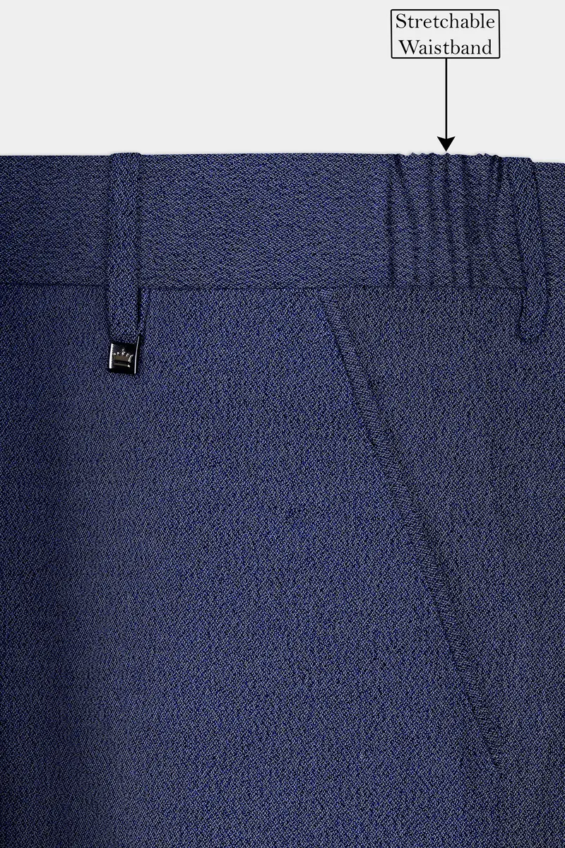 Ebony Clay Blue Textured Cotton Stretchable Waistband Pant 6