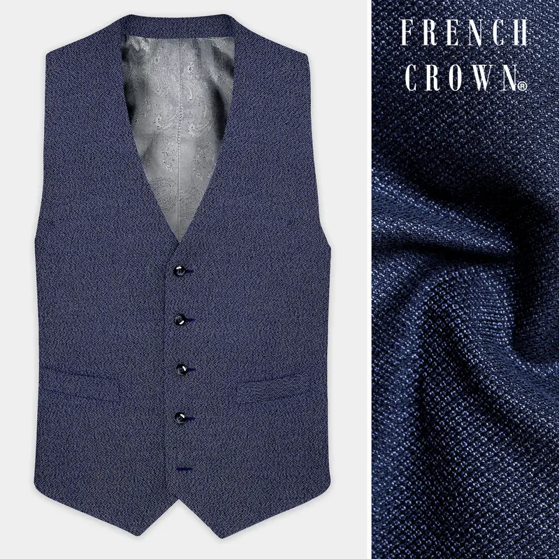 Ebony Clay Blue Textured Cotton Waistcoat 1