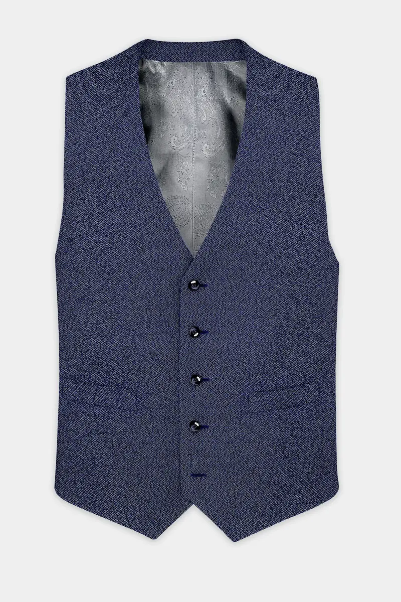 Ebony Clay Blue Textured Cotton Waistcoat 2