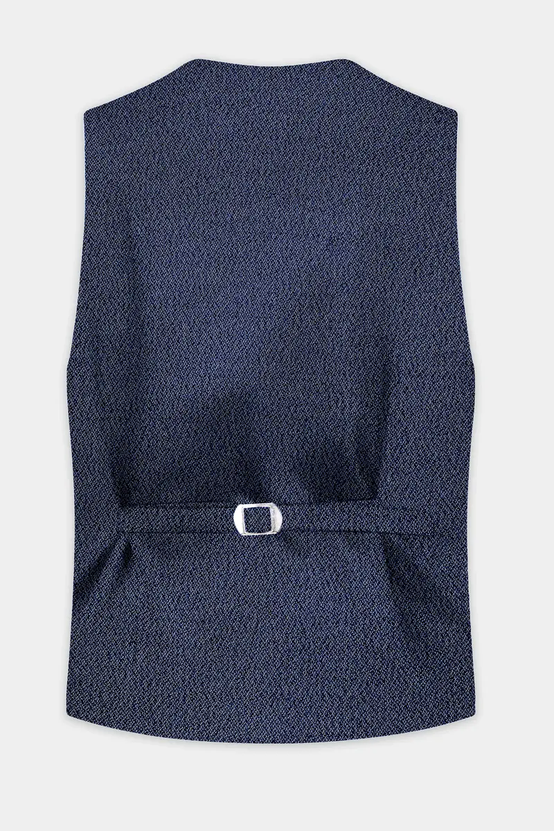Ebony Clay Blue Textured Cotton Waistcoat 4