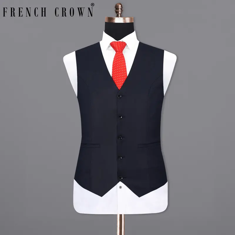 Ebony Clay Blue Textured Waistcoat 1