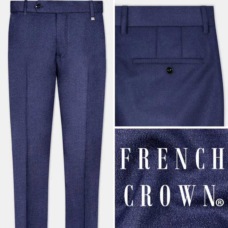 Ebony Clay Blue Textured Wool Blend Pant 1