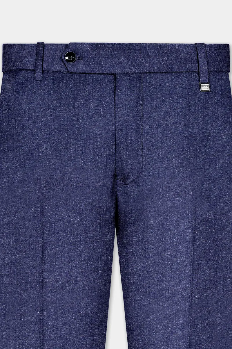 Ebony Clay Blue Textured Wool Blend Pant 4