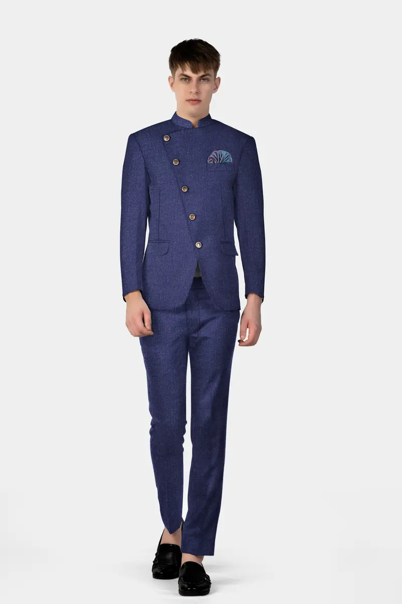 Ebony Clay Blue Textured Wool Blend Pant 8