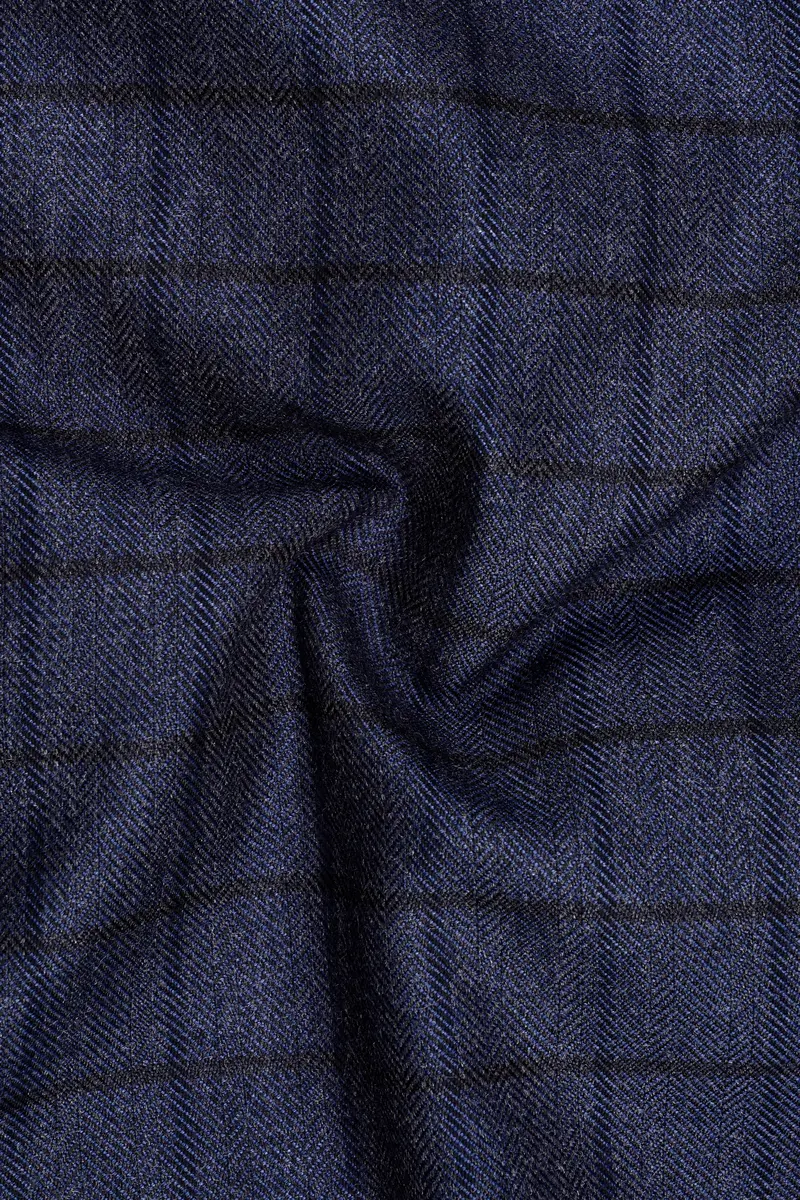 Ebony Clay Blue Windowpane Tweed Double Breasted Blazer 3