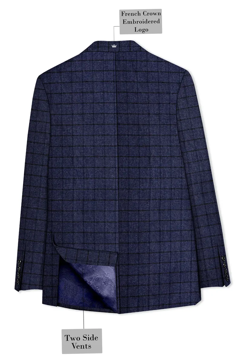Ebony Clay Blue Windowpane Tweed Double Breasted Blazer 8