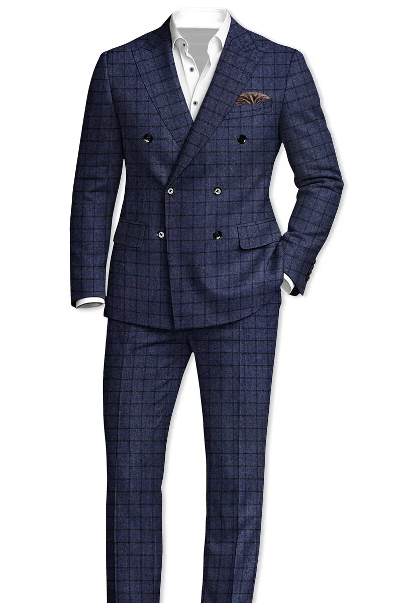 Ebony Clay Blue Windowpane Tweed Double Breasted Blazer 9