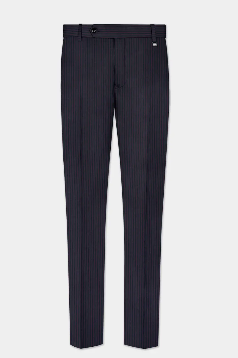 Ebony Clay Blue With Wine Berry Striped Wool Blend Pant 2