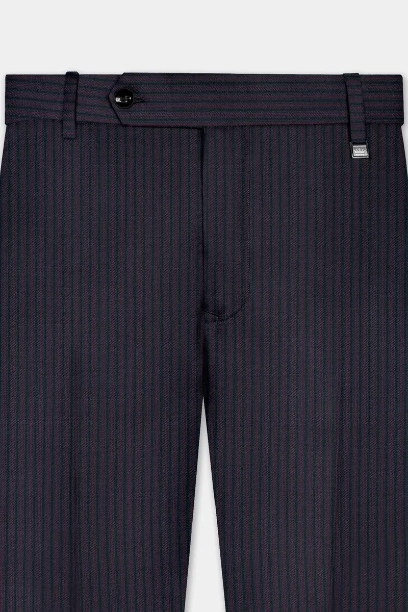Ebony Clay Blue With Wine Berry Striped Wool Blend Pant 4