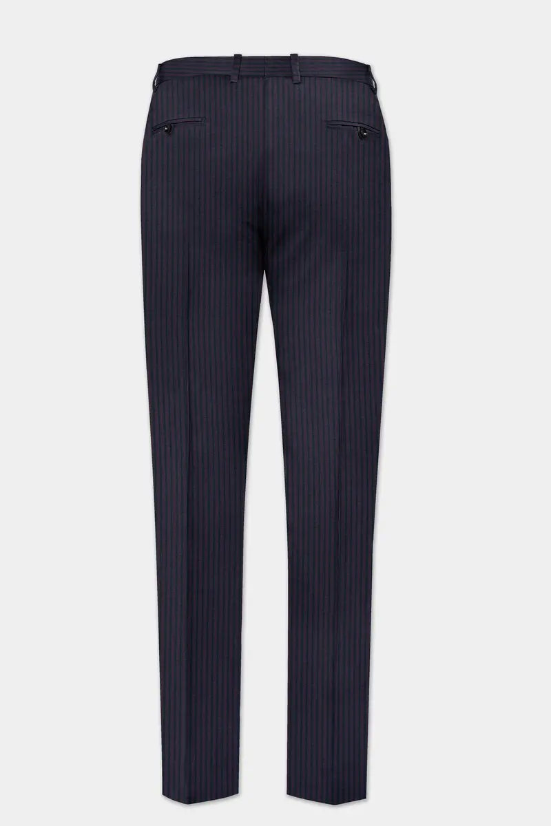 Ebony Clay Blue With Wine Berry Striped Wool Blend Pant 5