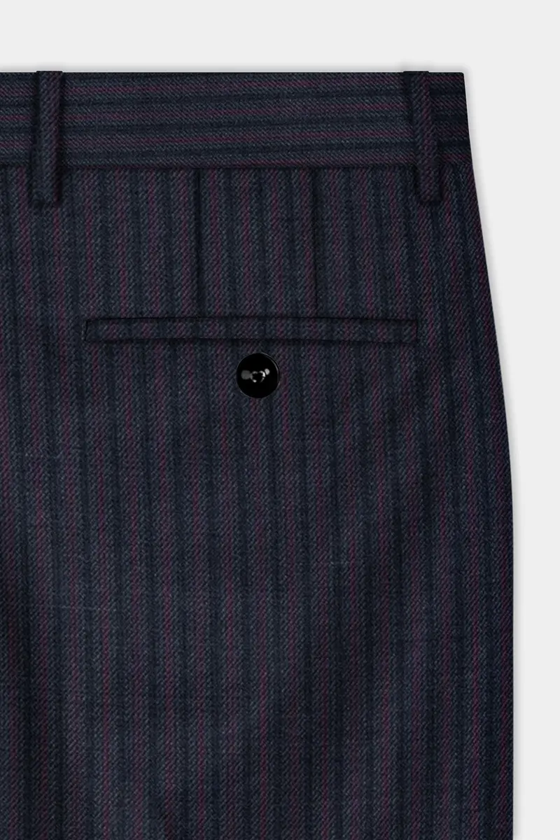 Ebony Clay Blue With Wine Berry Striped Wool Blend Pant 6