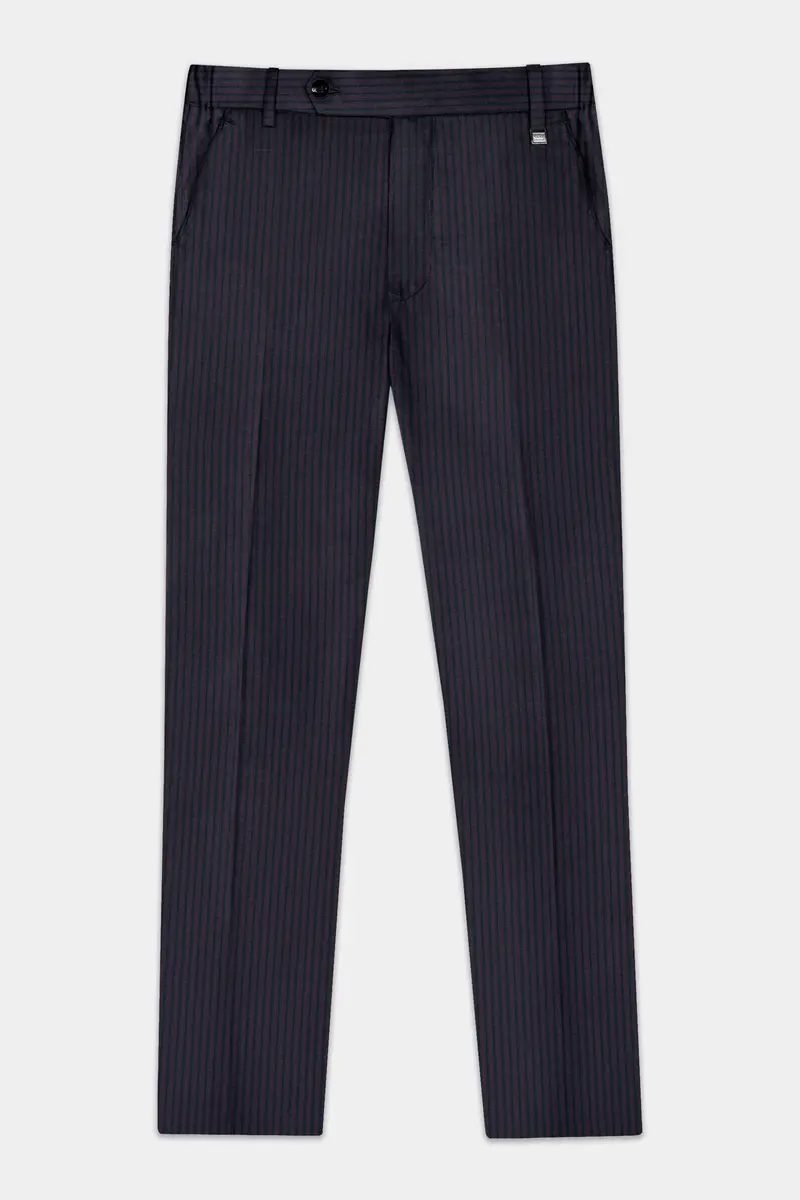 Ebony Clay Blue With Wine Berry Striped Wool Blend Pant 7