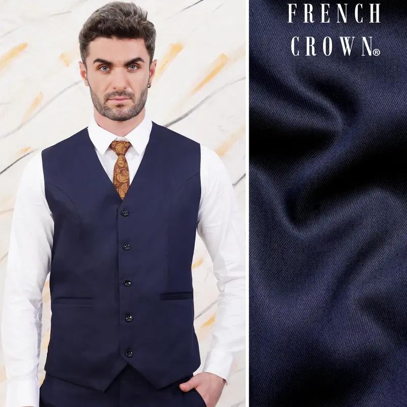 Ebony Clay Blue Wool Rich Waistcoat 1