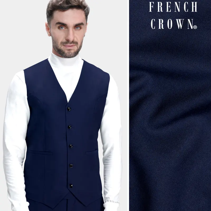 Ebony Clay Blue Wool Rich Waistcoat 1