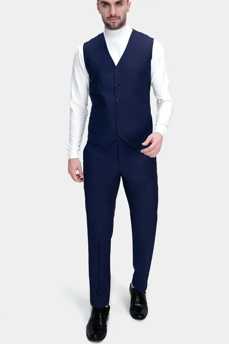 Ebony Clay Blue Wool Rich Waistcoat 5