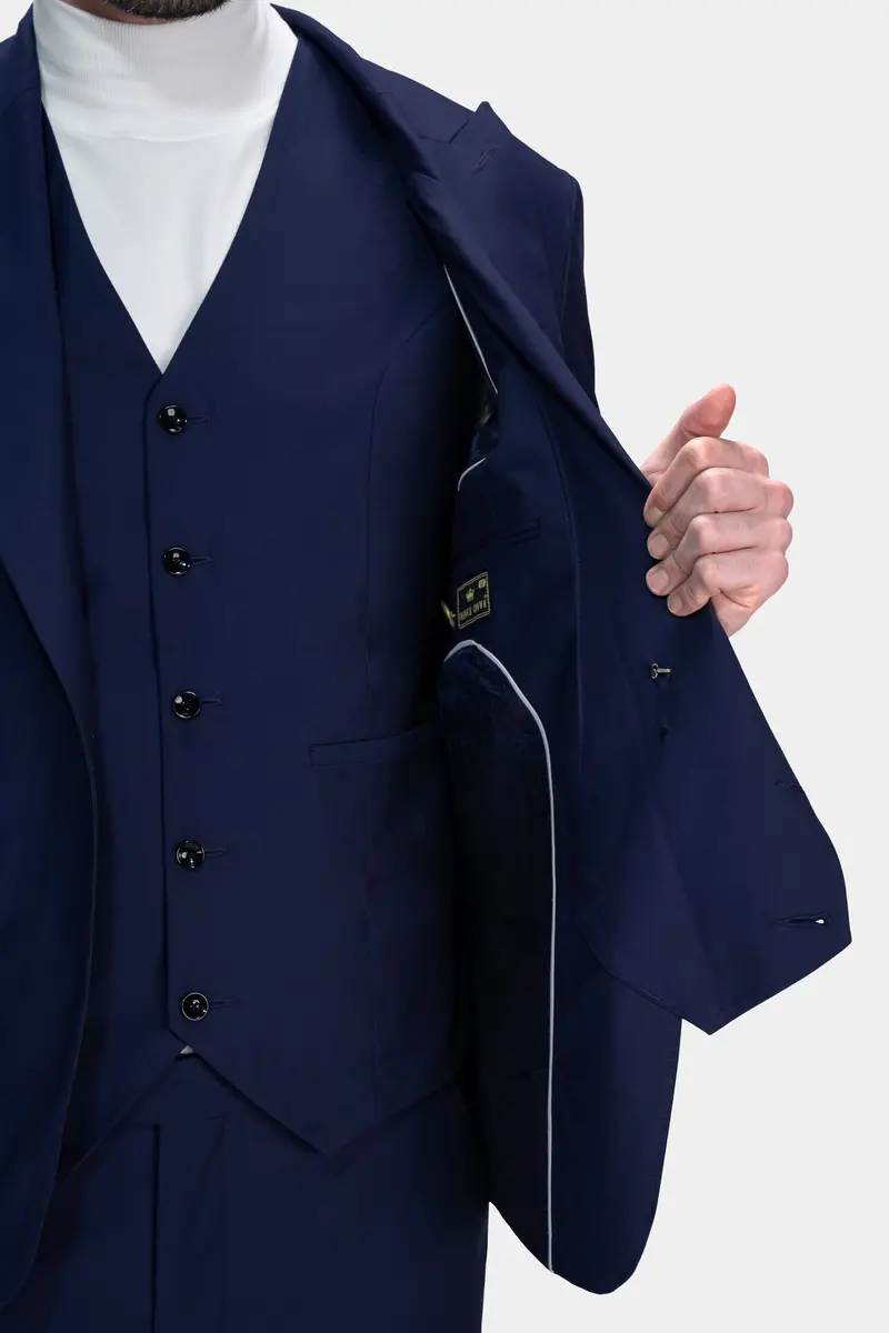 Ebony Clay Blue Wool Rich Waistcoat 6