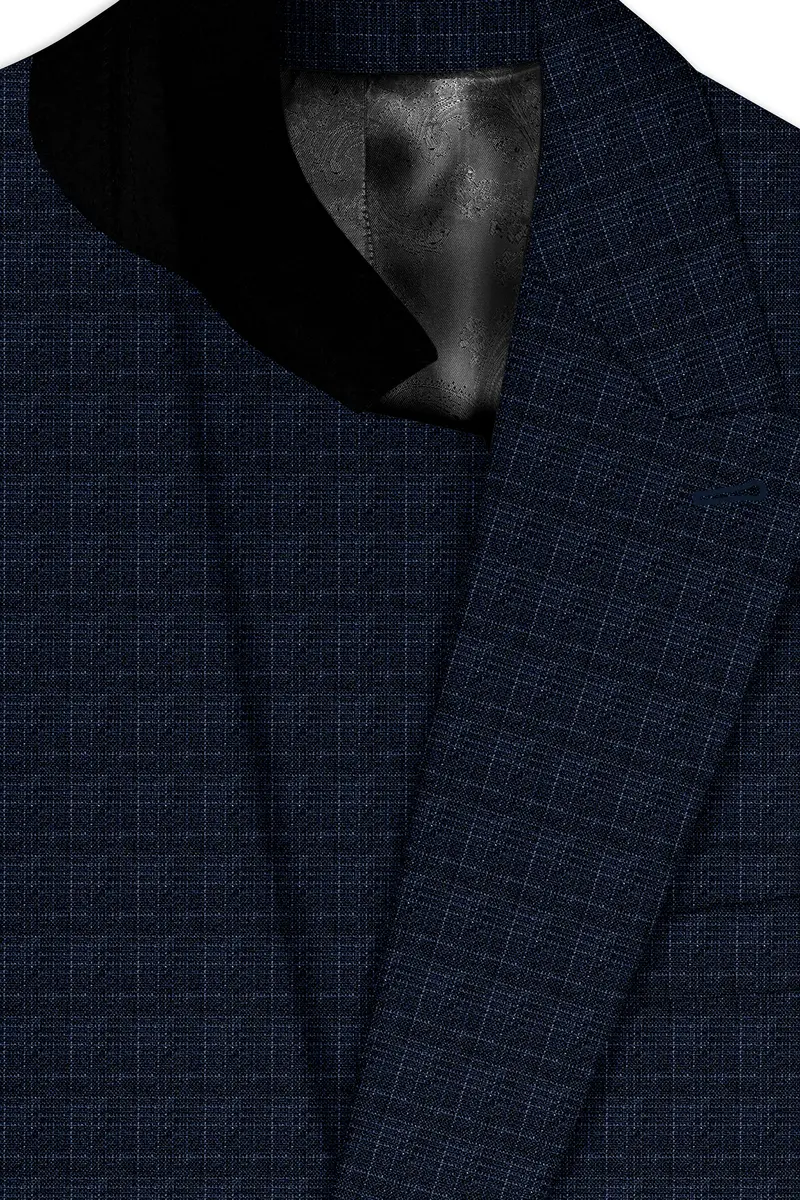 Ebony Clay Gray And Metallic Blue Plaid Double-Breasted Blazer 4