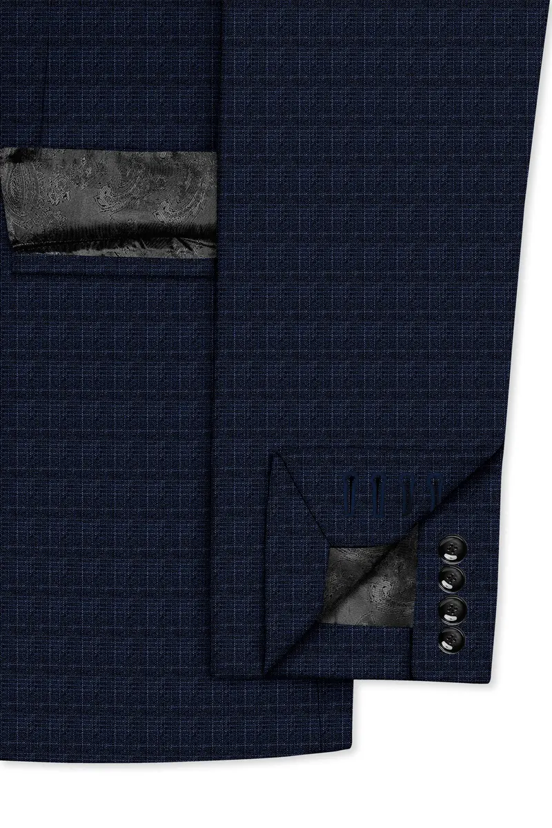 Ebony Clay Gray And Metallic Blue Plaid Double-Breasted Blazer 6
