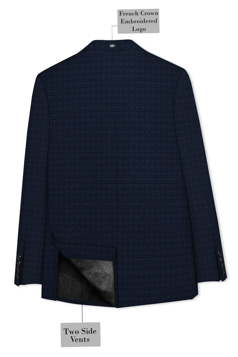 Ebony Clay Gray And Metallic Blue Plaid Double-Breasted Blazer 8