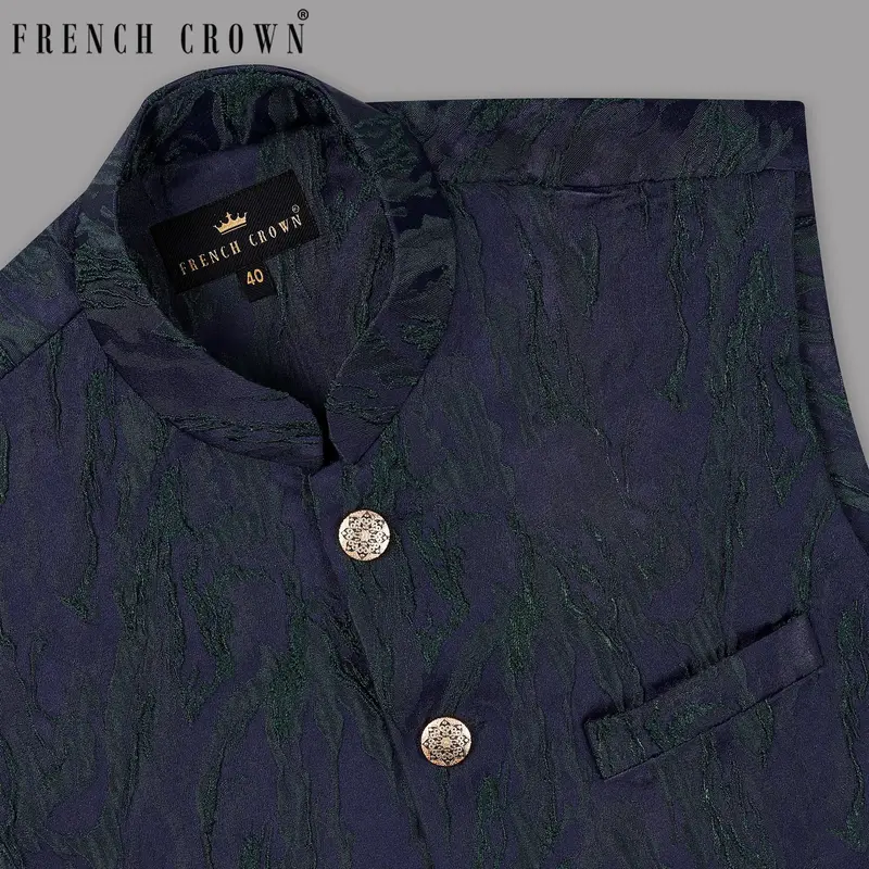 Ebony Clay-Plantation Green Jacquard Nehru Jacket 1