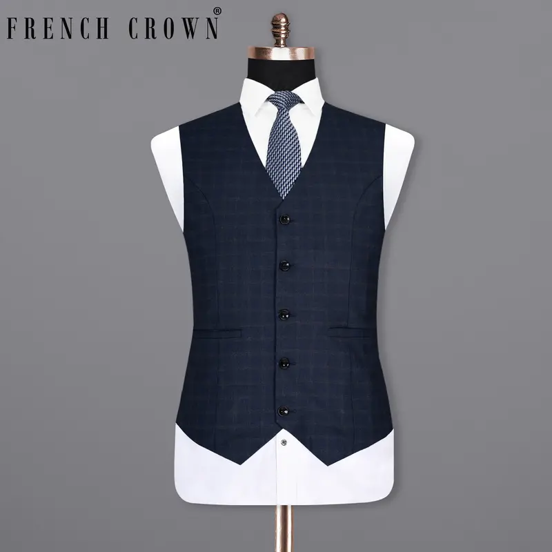 Ebony Clay Windowpane Wool Rich Waistcoat 1