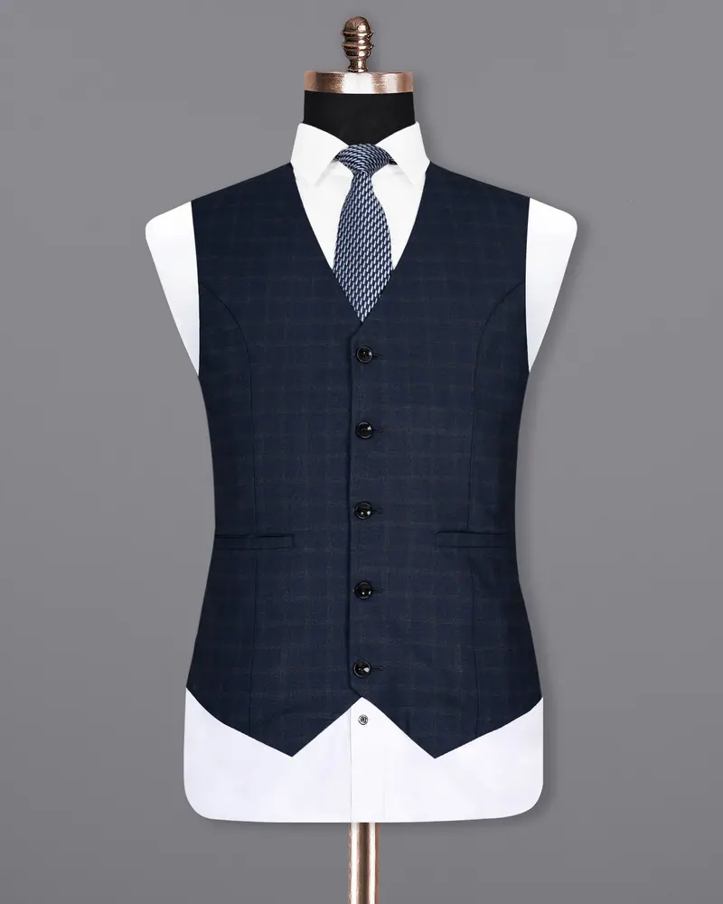 Ebony Clay Windowpane Wool Rich Waistcoat 2