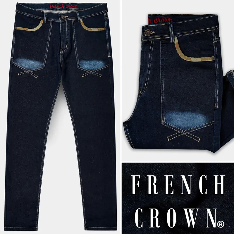 Ebony Dark Blue Clean Look Stretchable Denim 1
