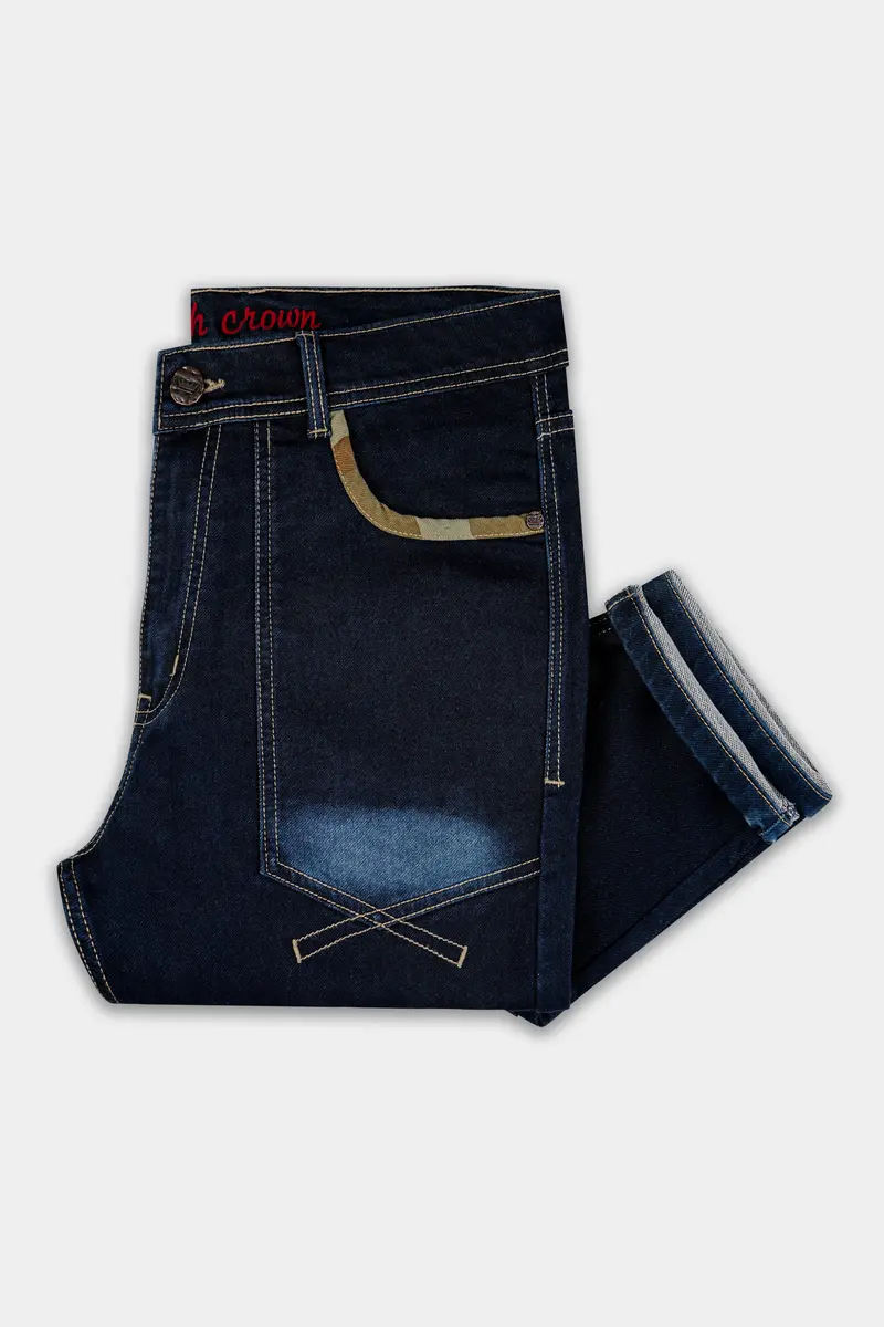 Ebony Dark Blue Clean Look Stretchable Denim 5