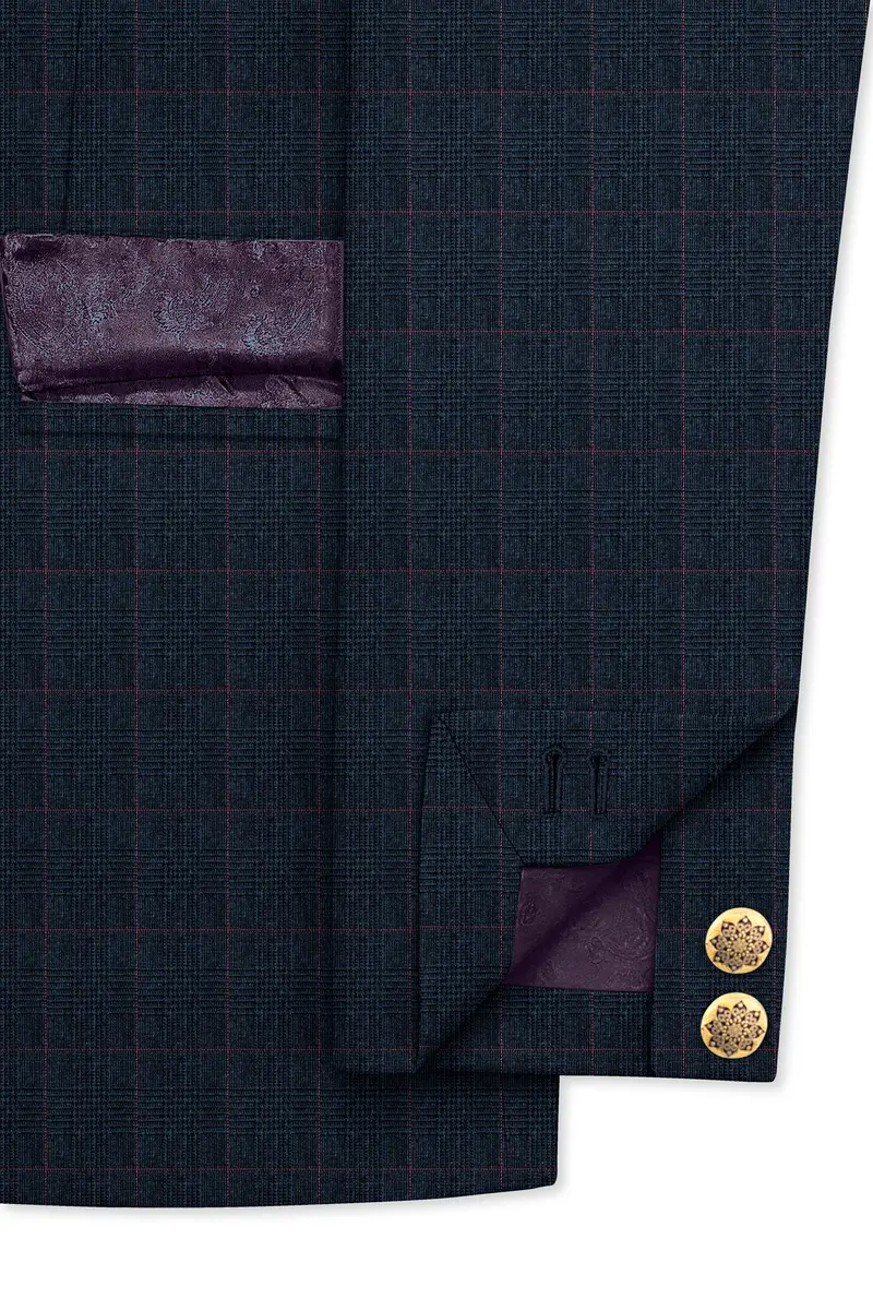Ebony Subtle Plaid Cross Placket Bandhgala Blazer 5