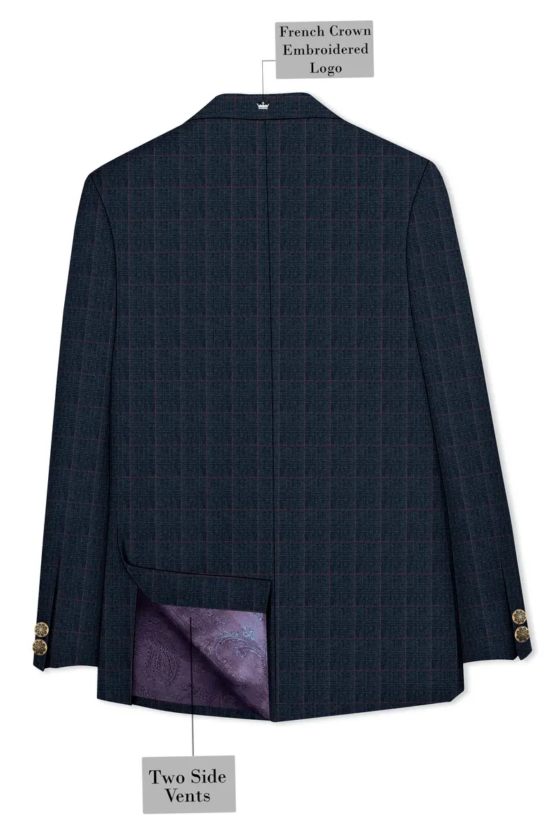 Ebony Subtle Plaid Cross Placket Bandhgala Blazer 7