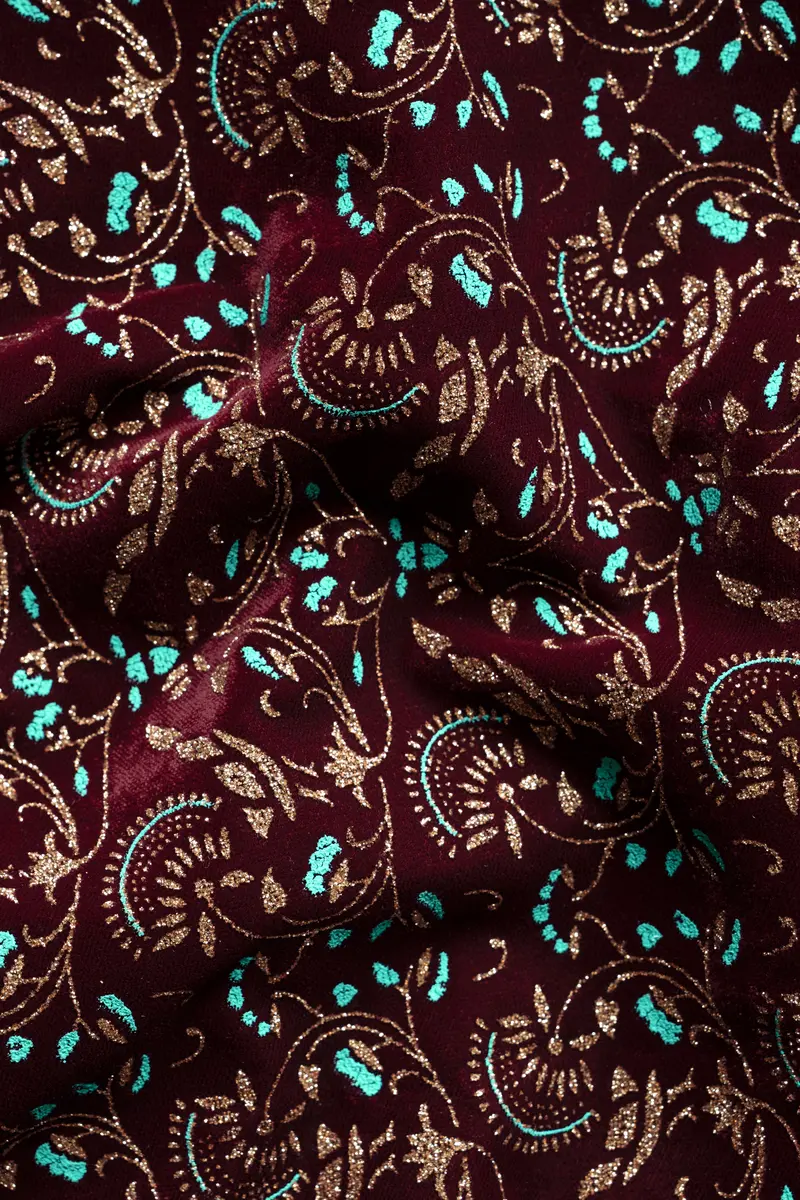 Ecilpse Maroon And Fountain Blue Velvet Printed Designer Nehru Jacket 3