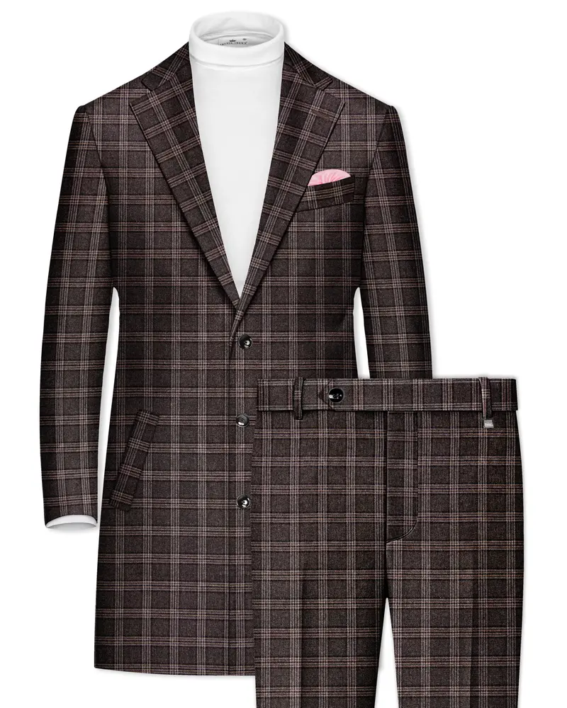 Eclenzo-Eclipse Brown Plaid Tweed Single Breasted Overcoat With Pant 1