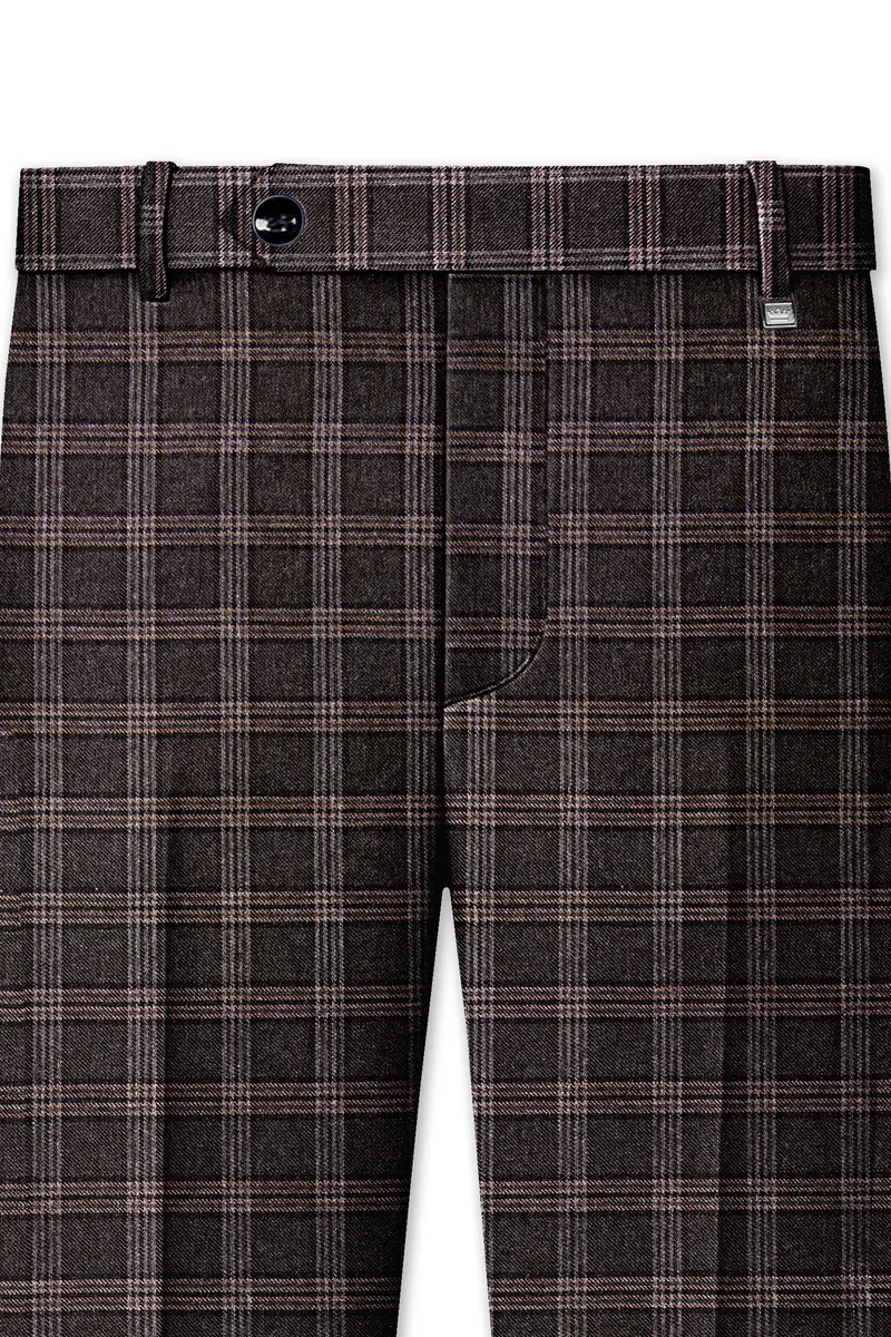 Eclenzo-Eclipse Brown Plaid Tweed Single Breasted Overcoat With Pant 10