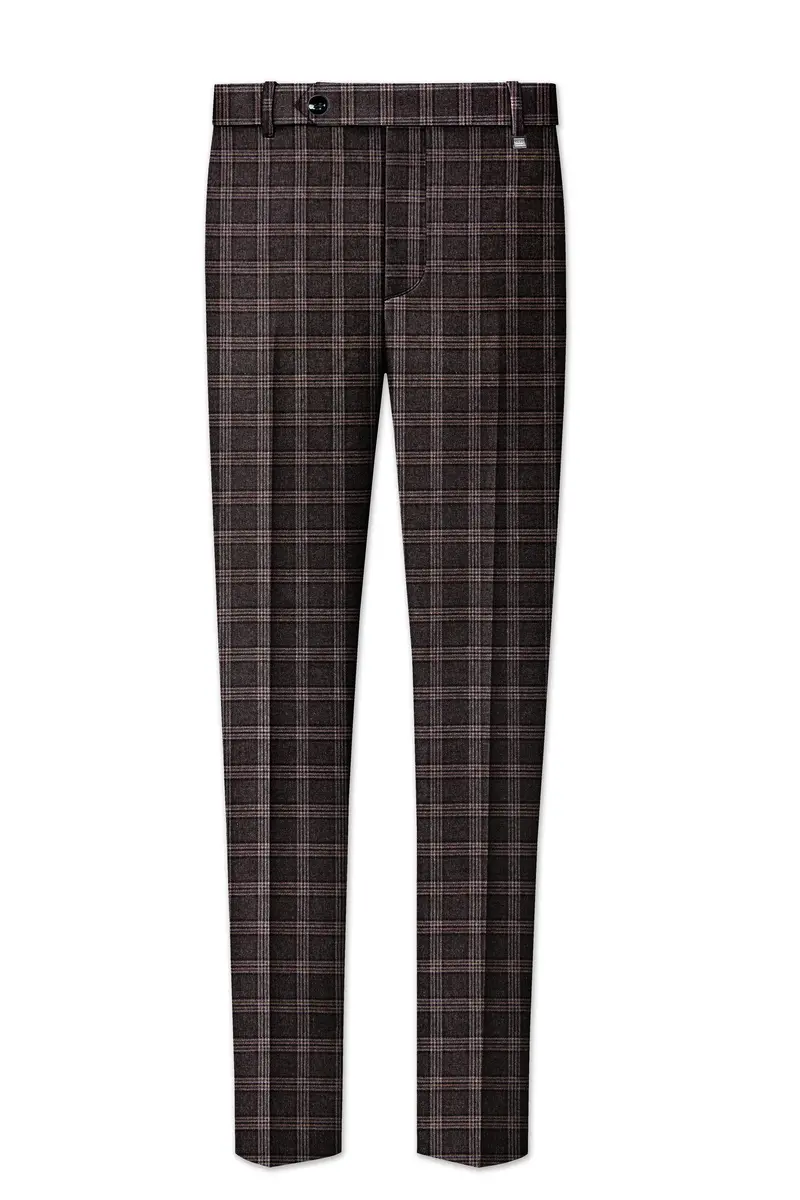 Eclenzo-Eclipse Brown Plaid Tweed Single Breasted Overcoat With Pant 11