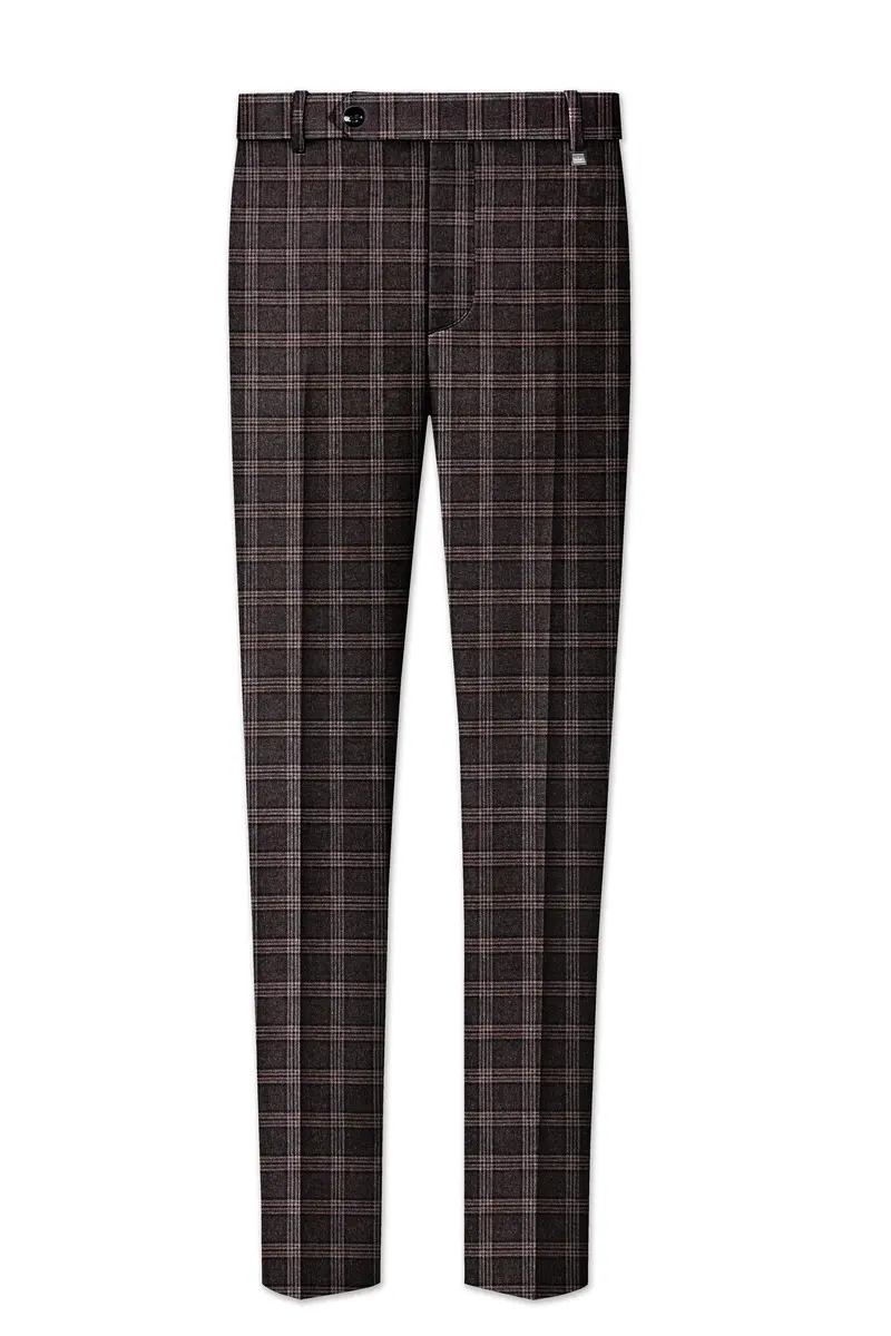 Eclenzo-Eclipse Brown Plaid Tweed Single Breasted Overcoat With Pant 11