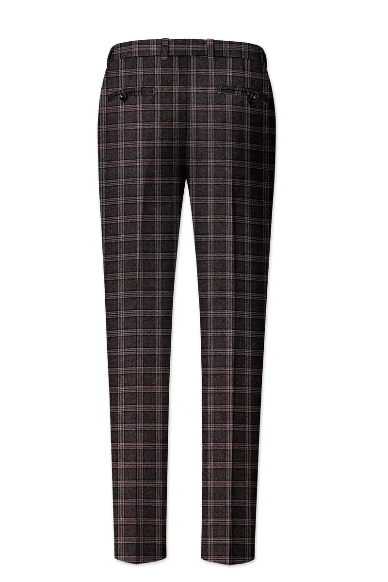 Eclenzo-Eclipse Brown Plaid Tweed Single Breasted Overcoat With Pant 12