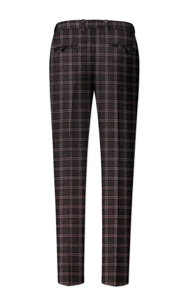 Eclenzo-Eclipse Brown Plaid Tweed Single Breasted Overcoat With Pant 12