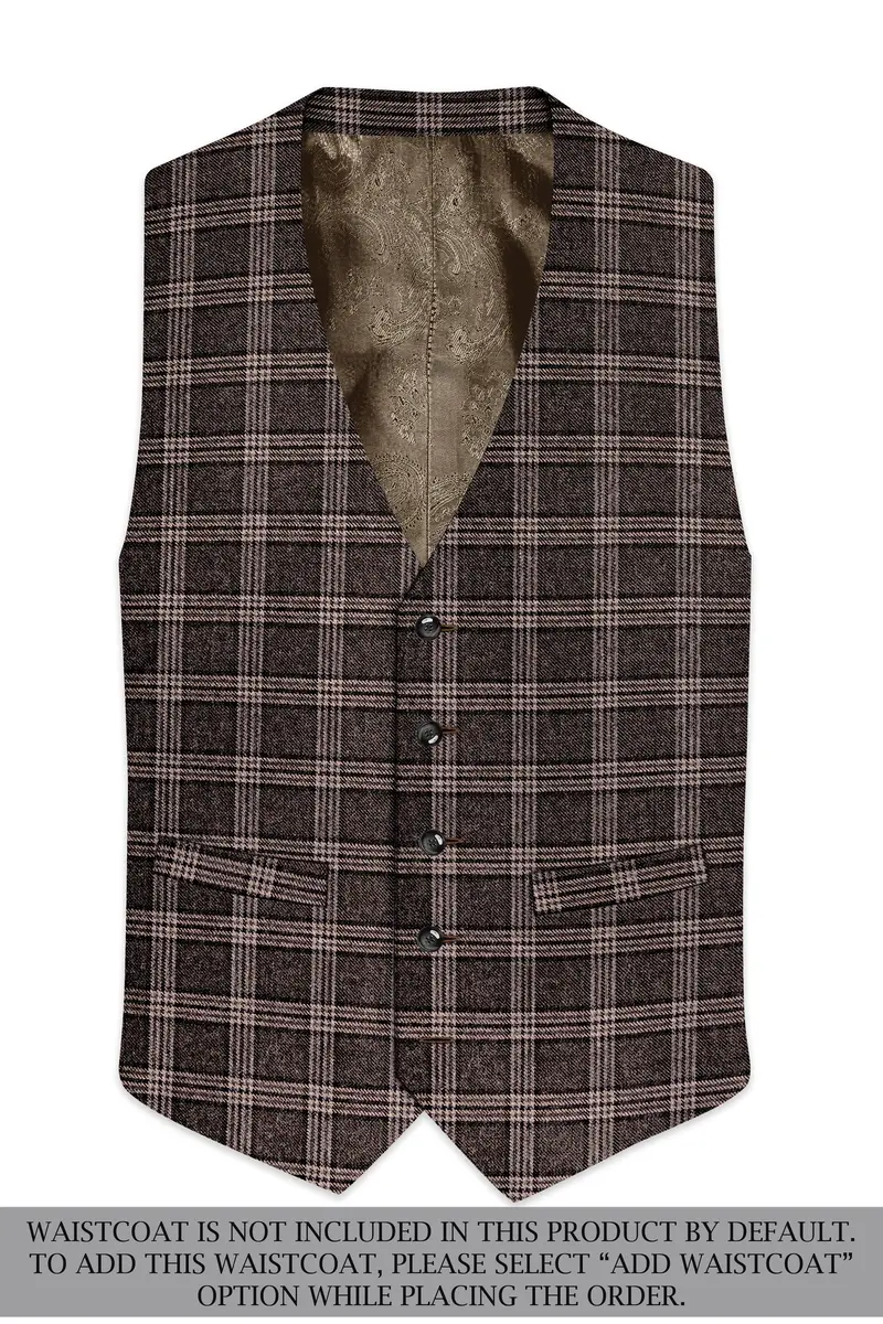 Eclenzo-Eclipse Brown Plaid Tweed Single Breasted Overcoat With Pant 14