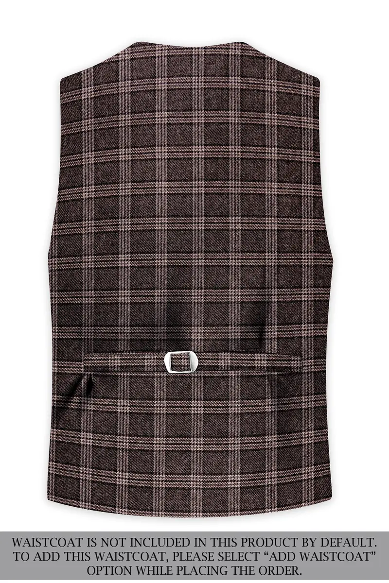 Eclenzo-Eclipse Brown Plaid Tweed Single Breasted Overcoat With Pant 15