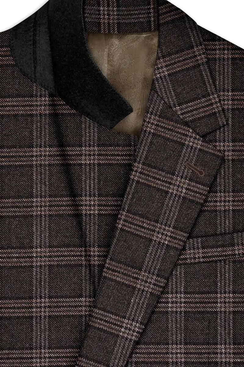 Eclenzo-Eclipse Brown Plaid Tweed Single Breasted Overcoat With Pant 4