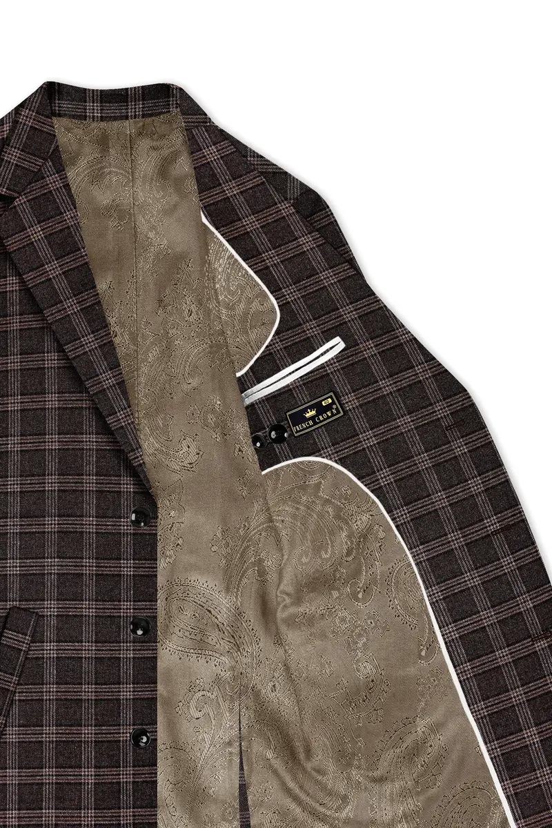 Eclenzo-Eclipse Brown Plaid Tweed Single Breasted Overcoat With Pant 5