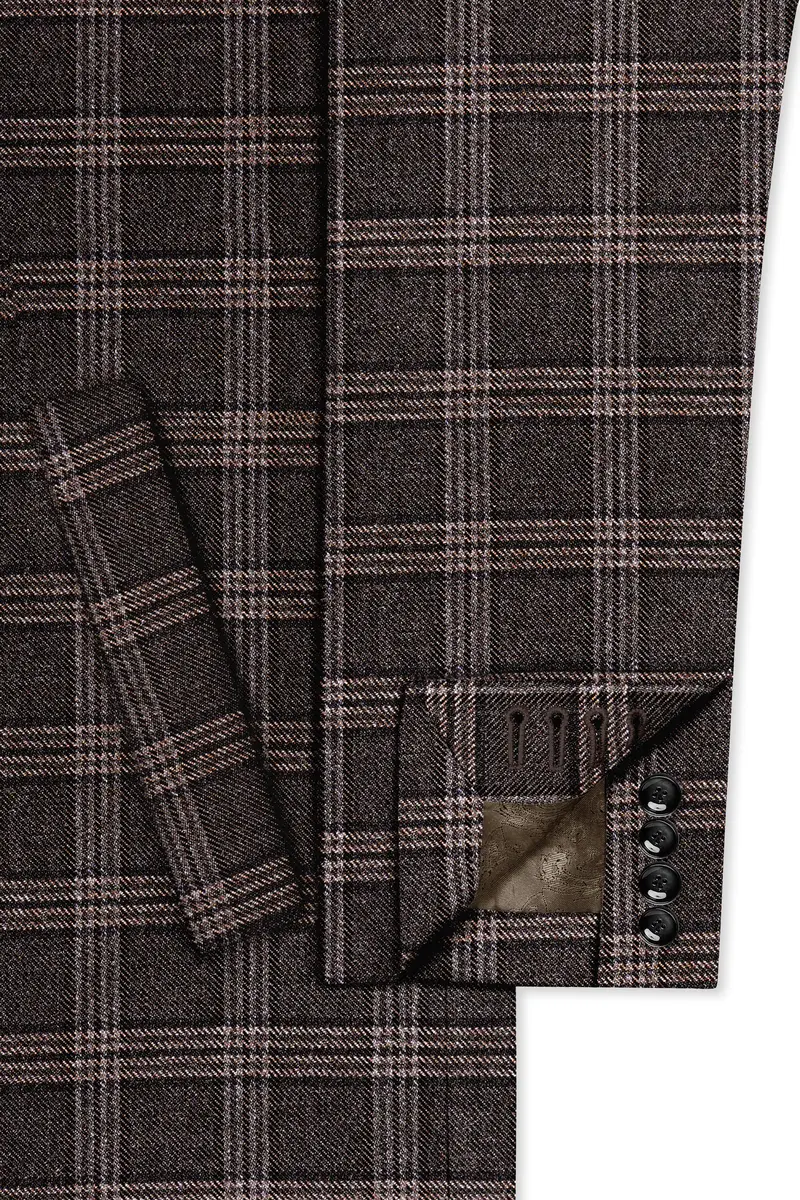 Eclenzo-Eclipse Brown Plaid Tweed Single Breasted Overcoat With Pant 6